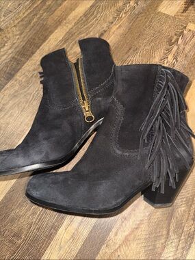 Sam Edelman size 71/2 Fringe Suede Ankle Boots - Black